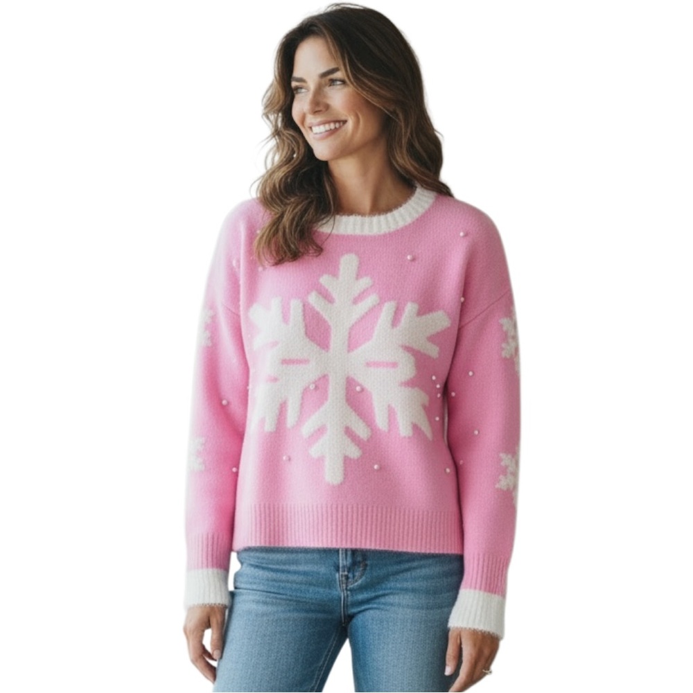 32 Degrees Pink and White Snowflake Sweater